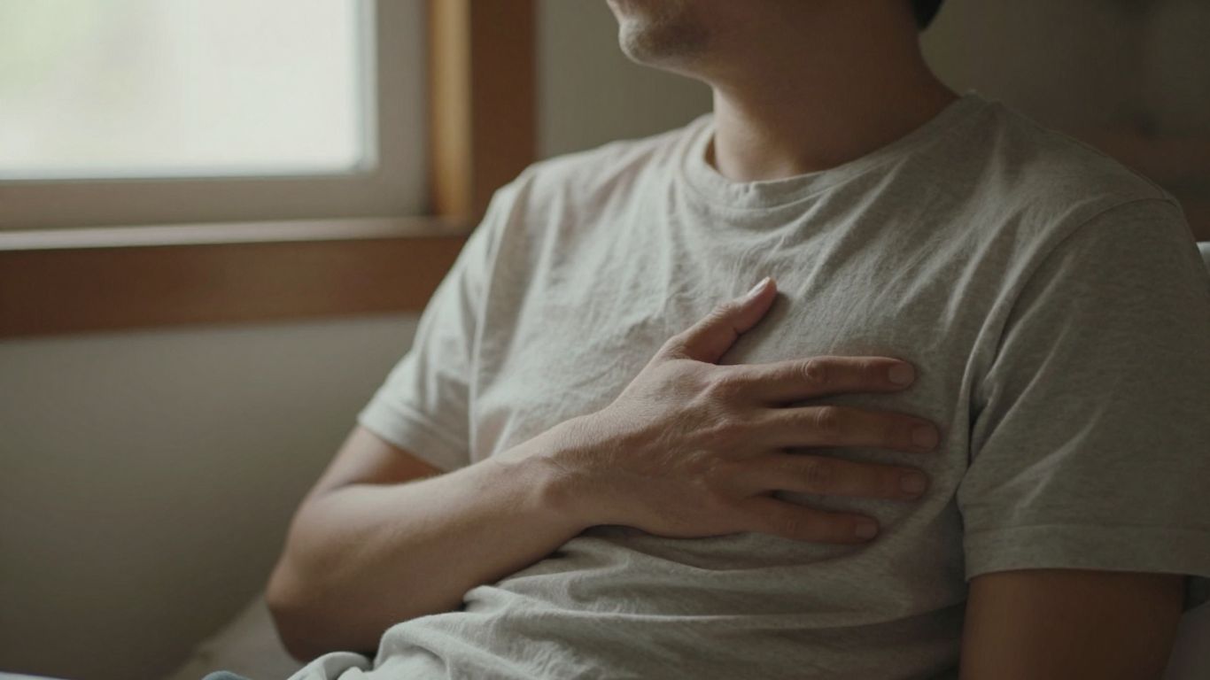 Person resting with hand on chest in soft light