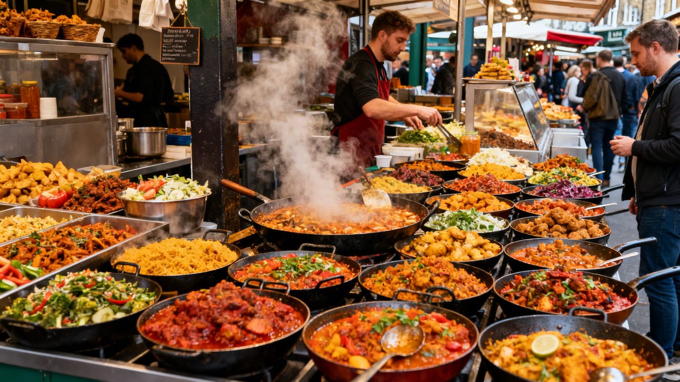 Colorful food stalls at Camden Market