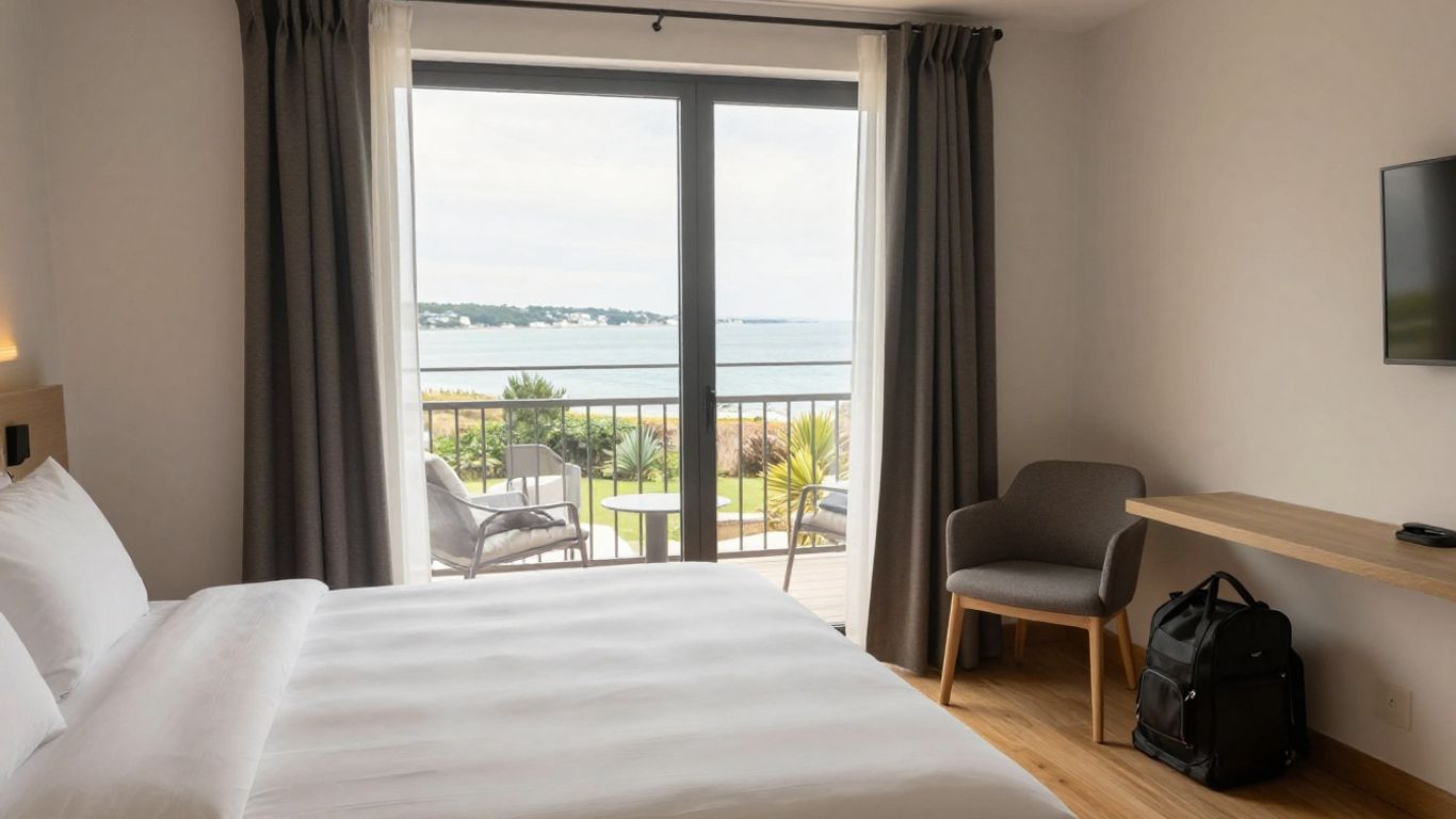 Chambre d’hôtel lumineuse avec vue normande