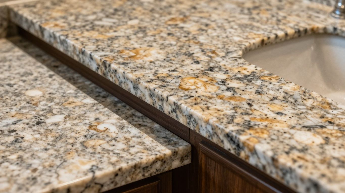 Various countertop materials like granite and quartz.