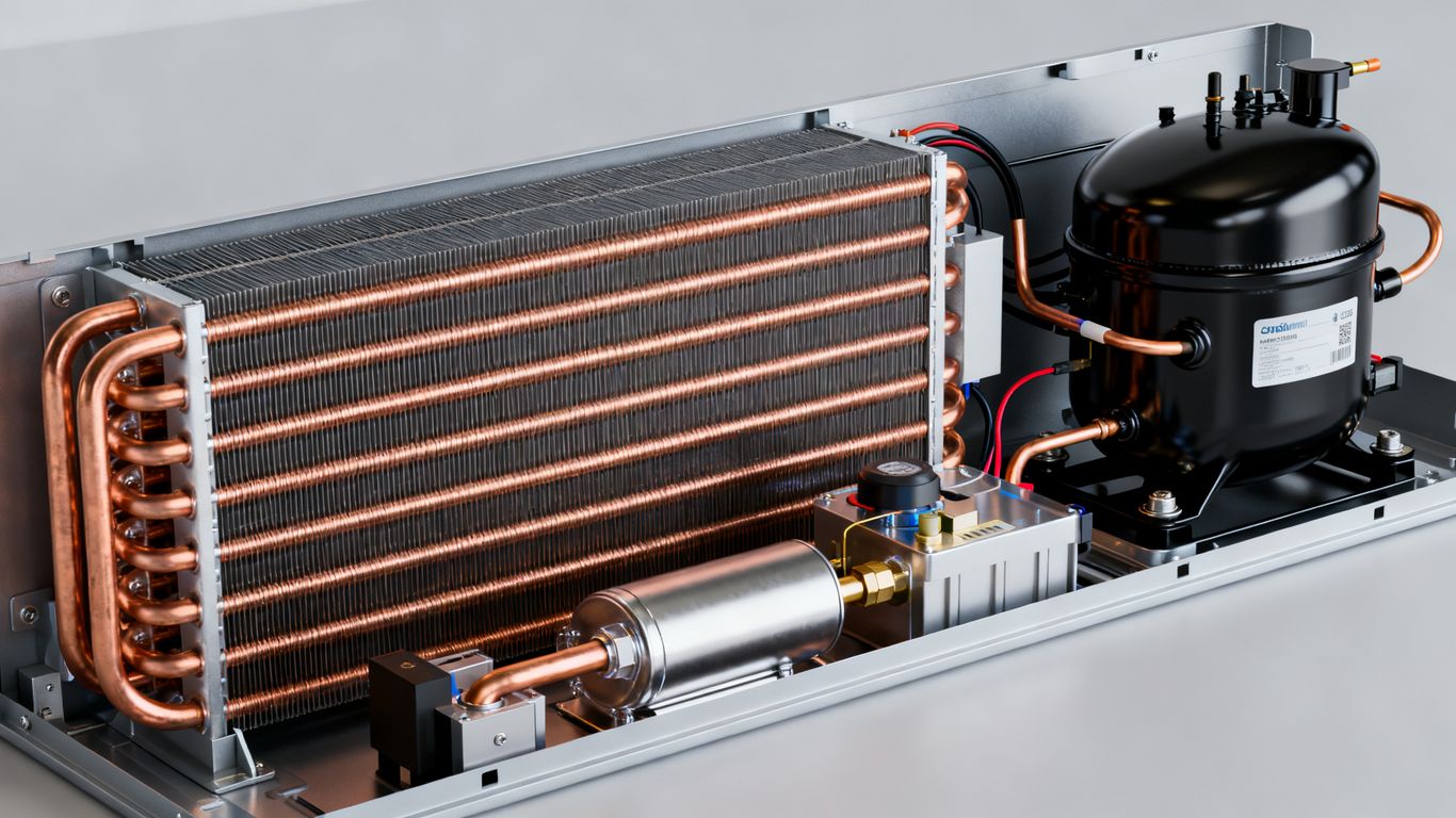 A diagram showing the flow of refrigerant through coils