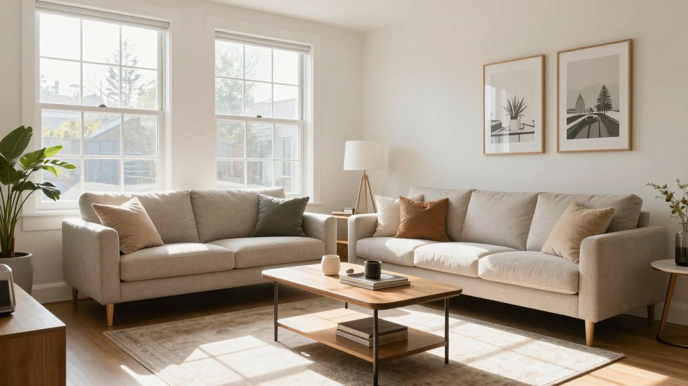 Modern Seattle apartment living room with stylish furniture package.
