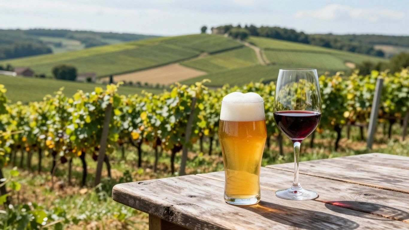 Burgundy vineyard with craft beer and wine.
