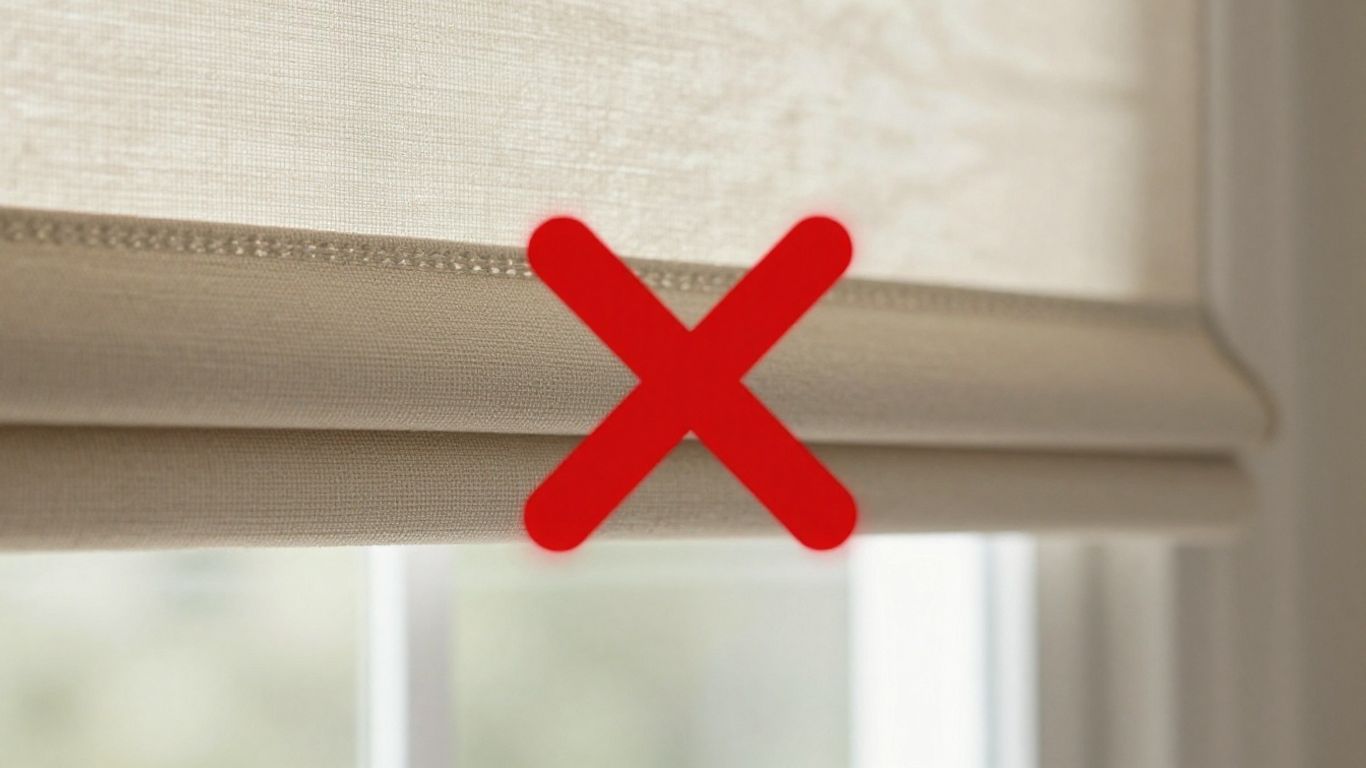 Window treatment with a red X over a shadowy area.