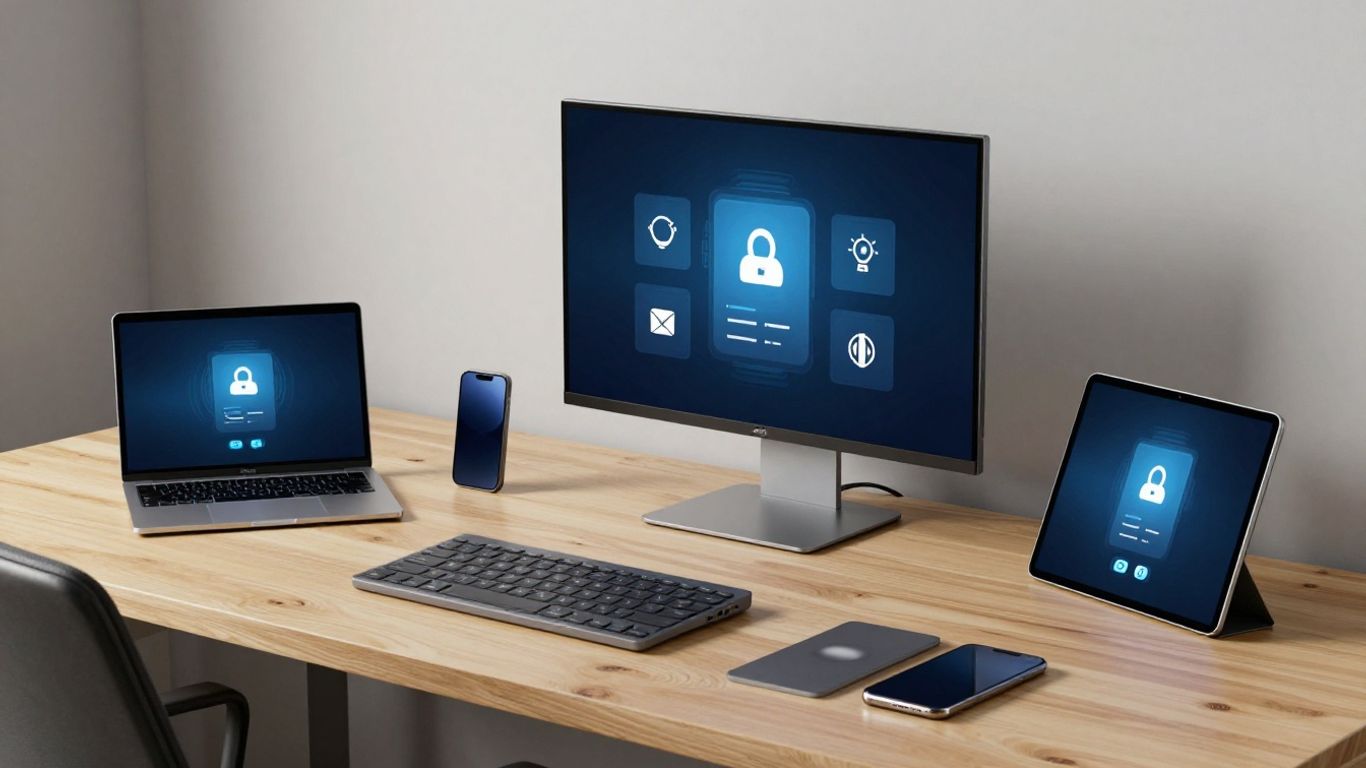 Marketing tech tools on a clean office desk