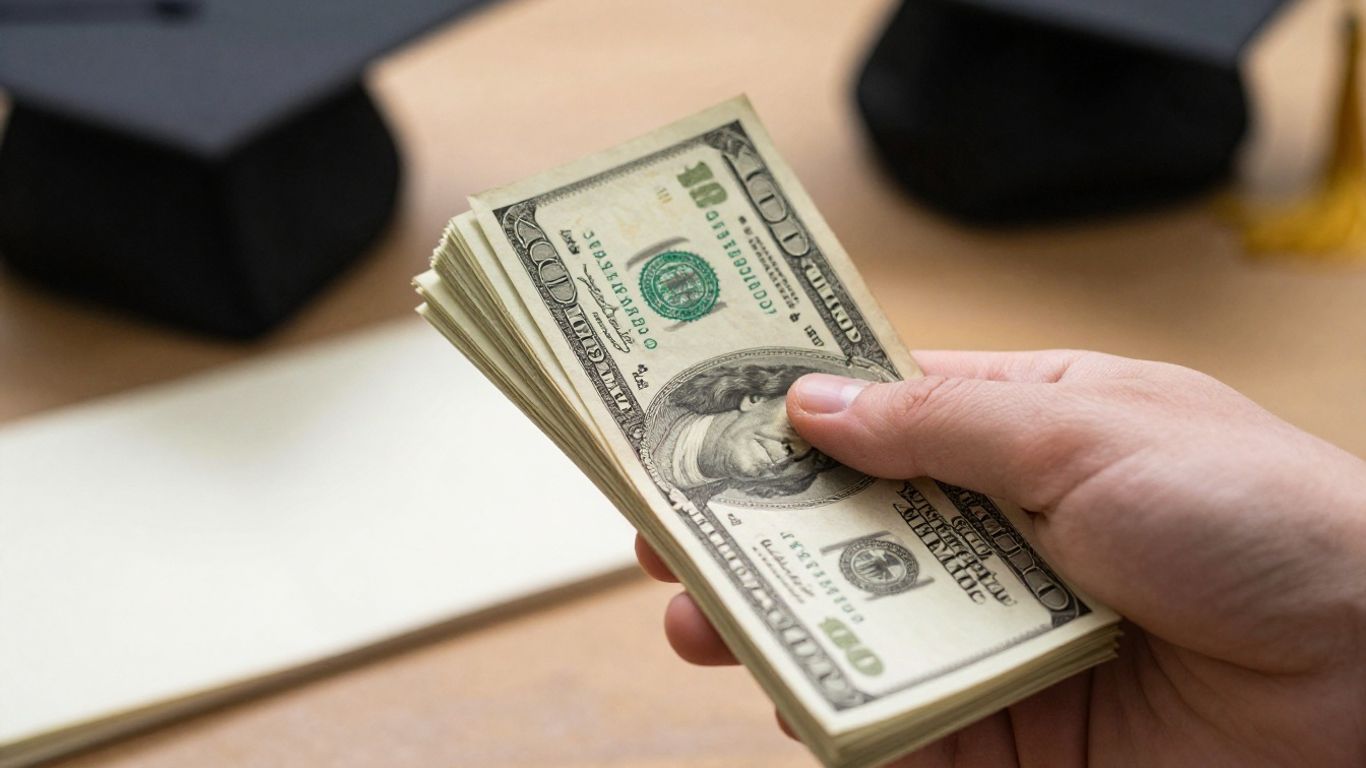 Student loan forgiveness concept with money and graduation symbols.