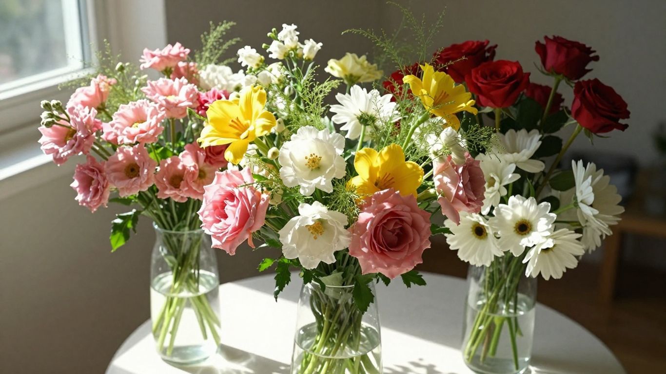 Bright flowers arranged in a simple glass vase