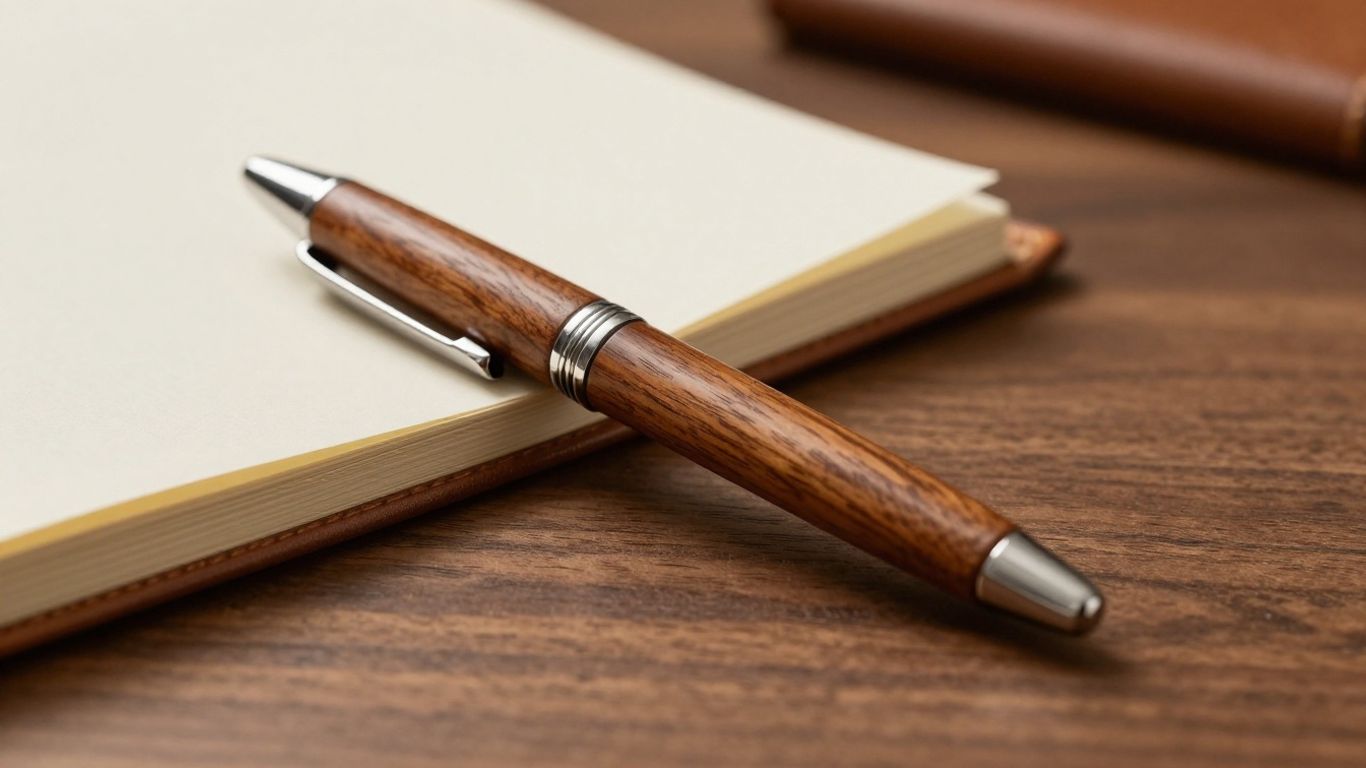 Stylo en bois élégant posé sur un bureau