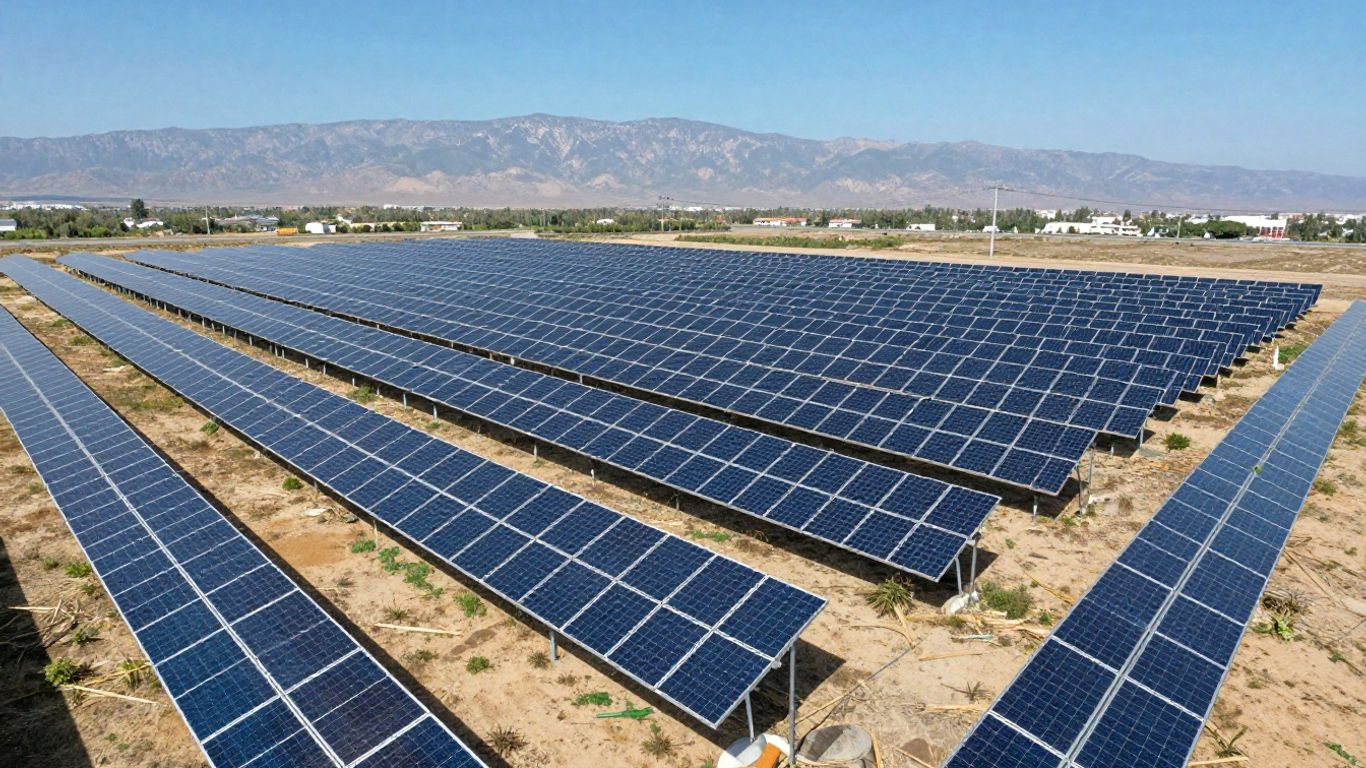 Panneaux solaires photovoltaïques dans un champ sous le soleil.