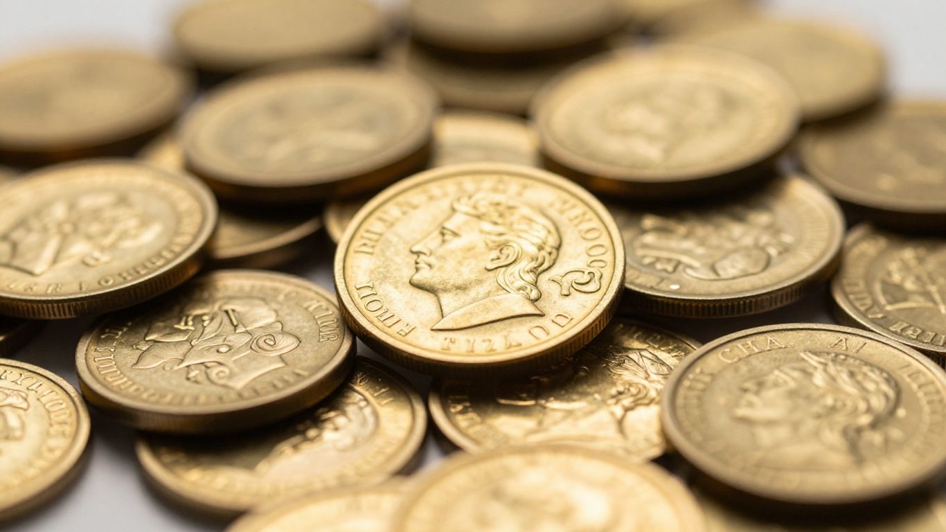 Pièces d'or anciennes et lingots d'investissement.