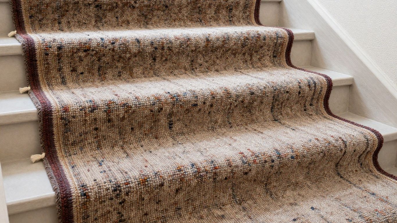 Berber carpet texture on a staircase.