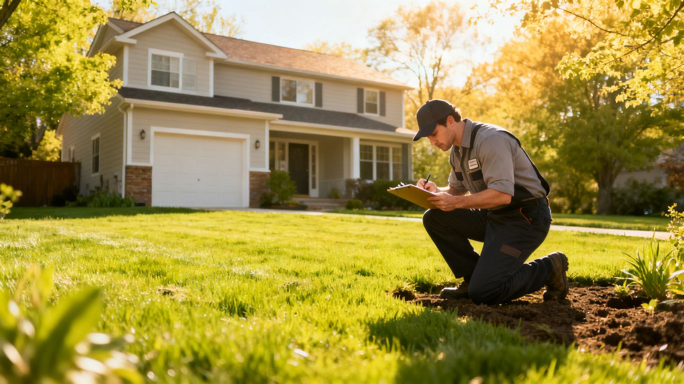 Homeowner inspecting septic system on a spring day.