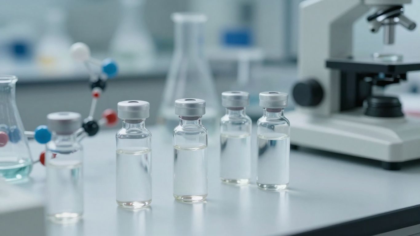 Laboratory vials and molecular models