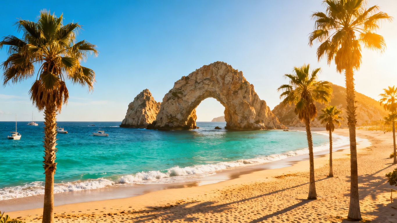 Iconic Arch of Cabo San Lucas with ocean and beach.