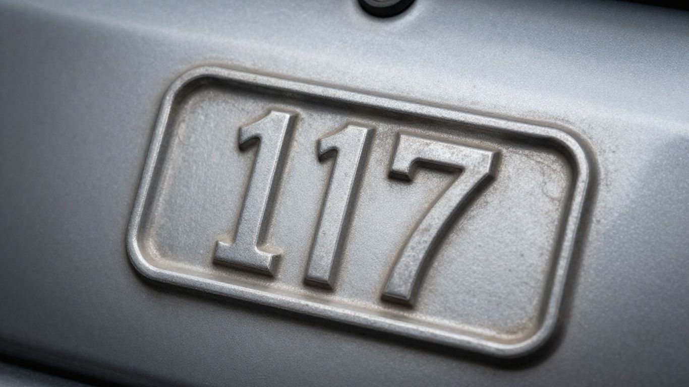 Nahaufnahme einer eingeprägten Fahrgestellnummer an einem Fahrzeugrahmen
