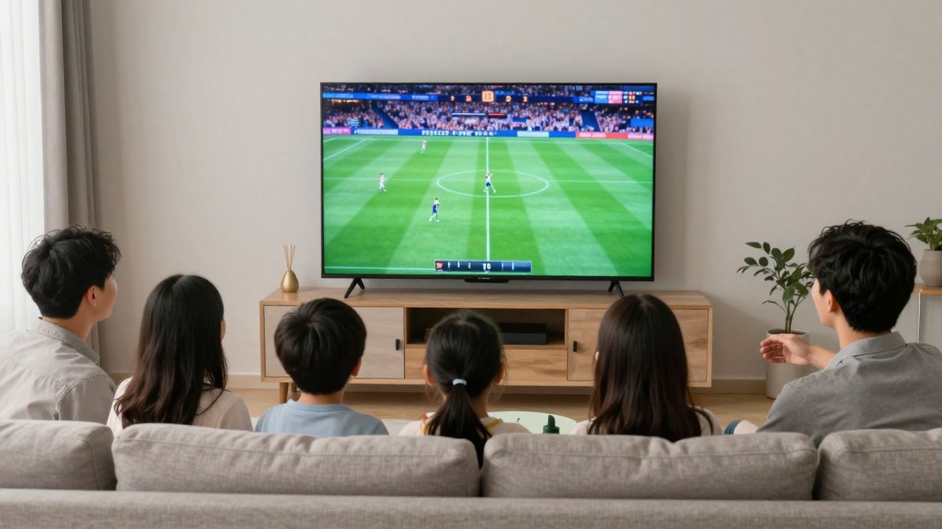 Family watching high-quality sports on television