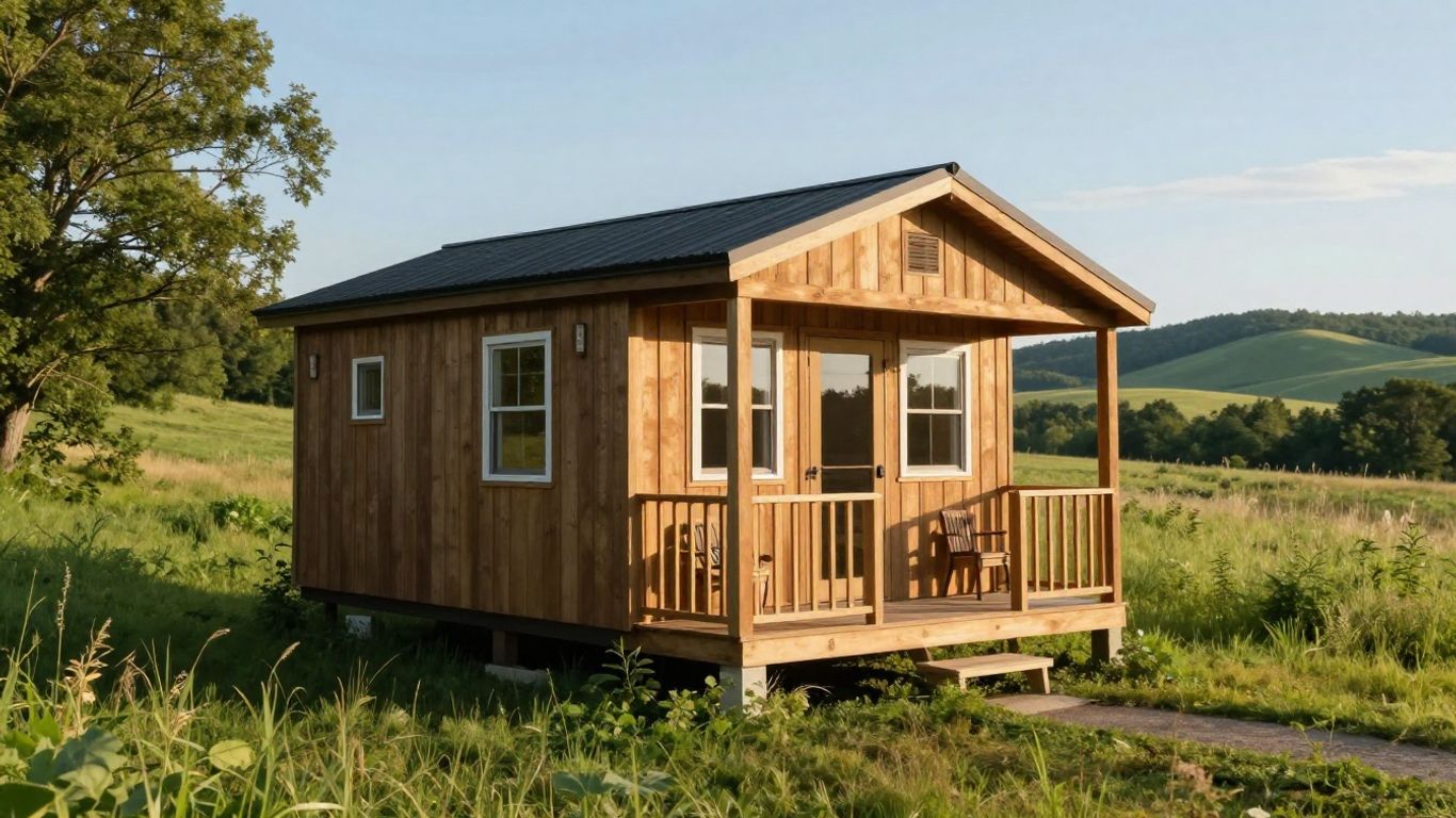 Wisconsin tiny home in a scenic, sunny landscape.