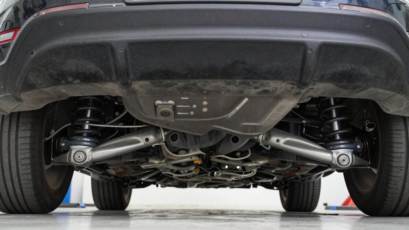 Common suspension parts beneath a vehicle