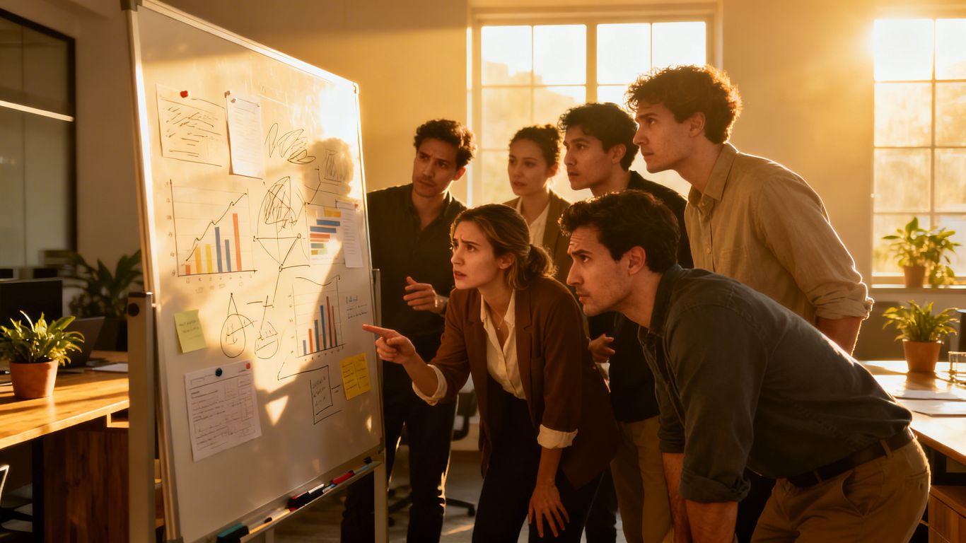 Team debriefing and strategizing after a crisis.