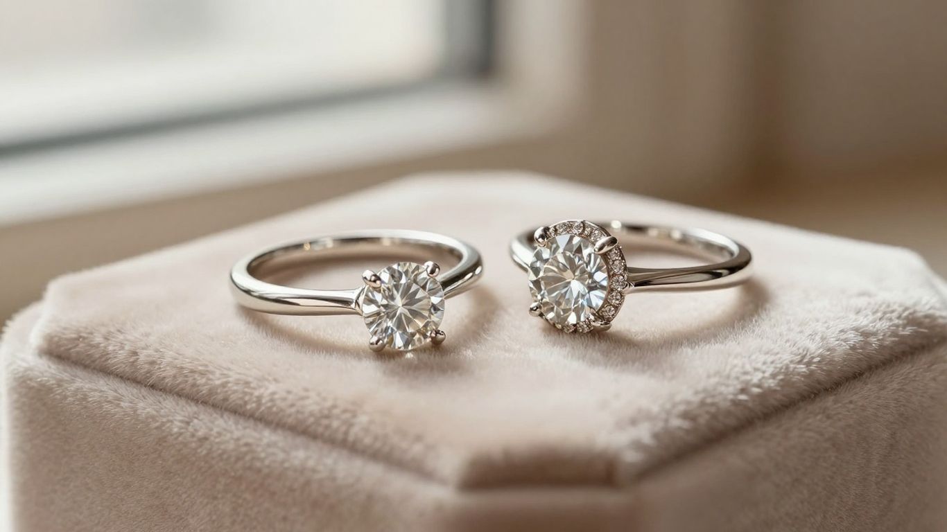 Diamond ring styles in a velvet jewelry box