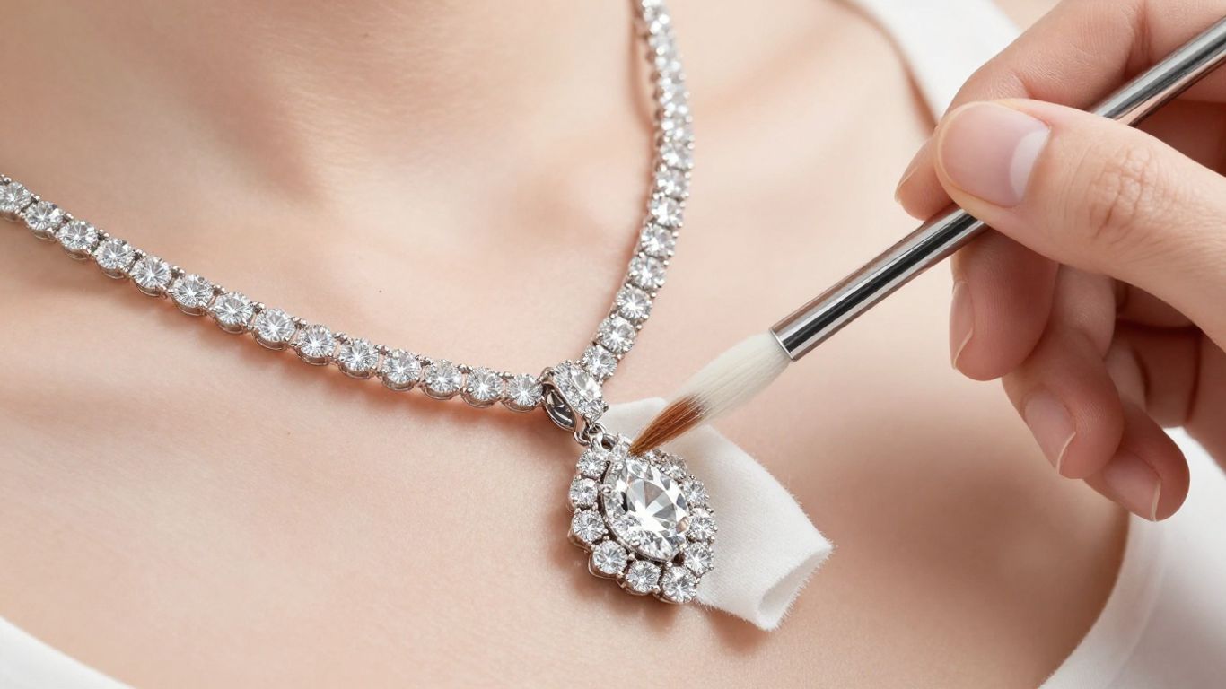 Sparkling jewelry being cleaned with a soft cloth.