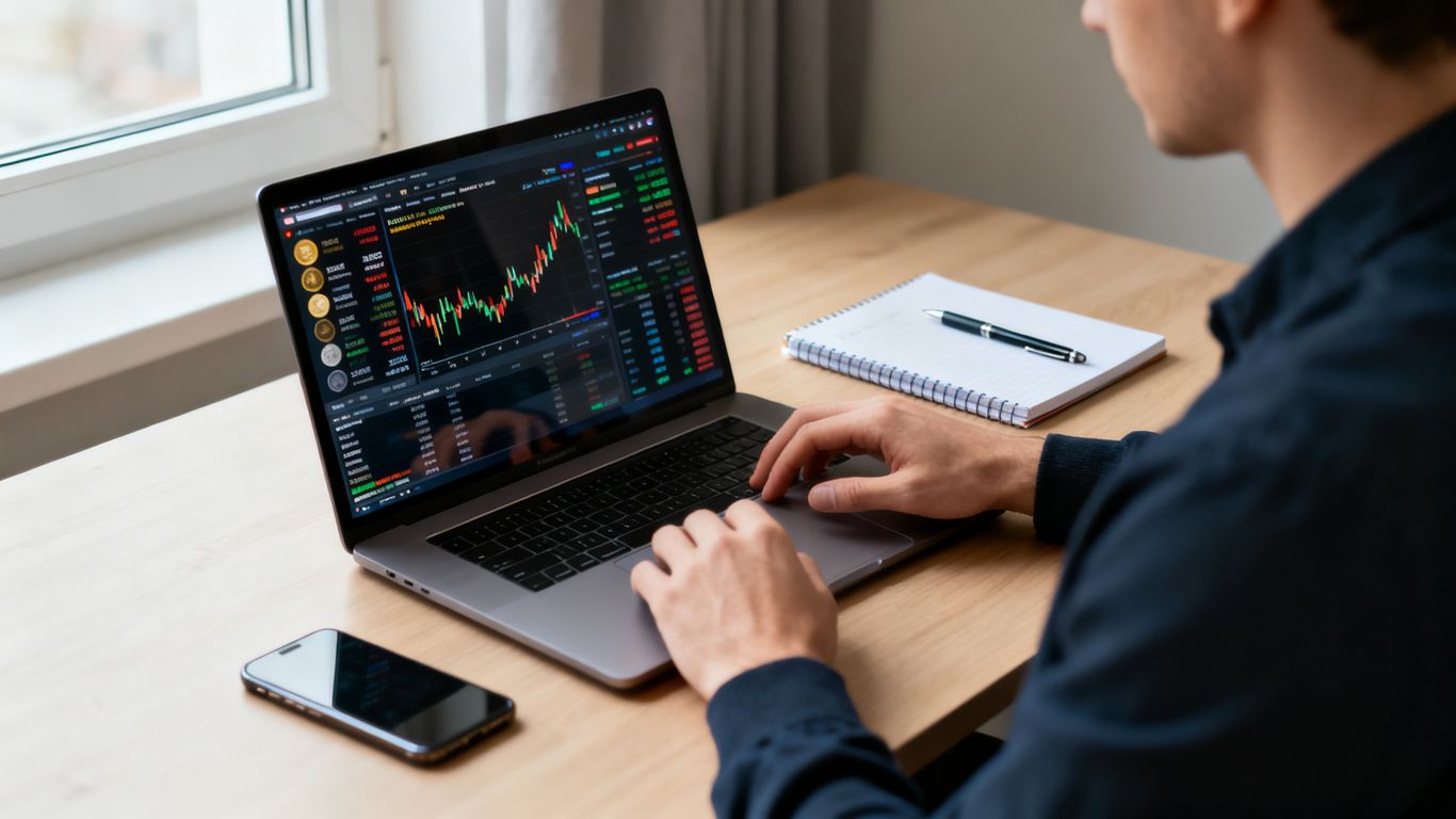 Beginner comparing crypto platforms on a laptop