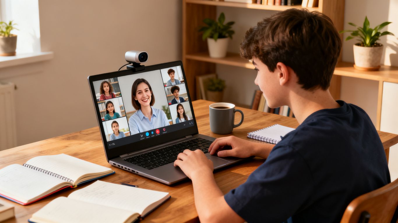 Student asking question during online class video call