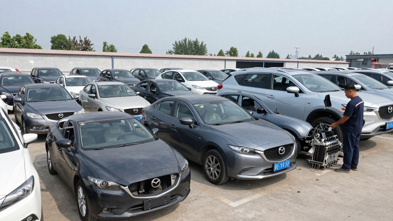 Mazda car parts at a Darwin wrecking yard.