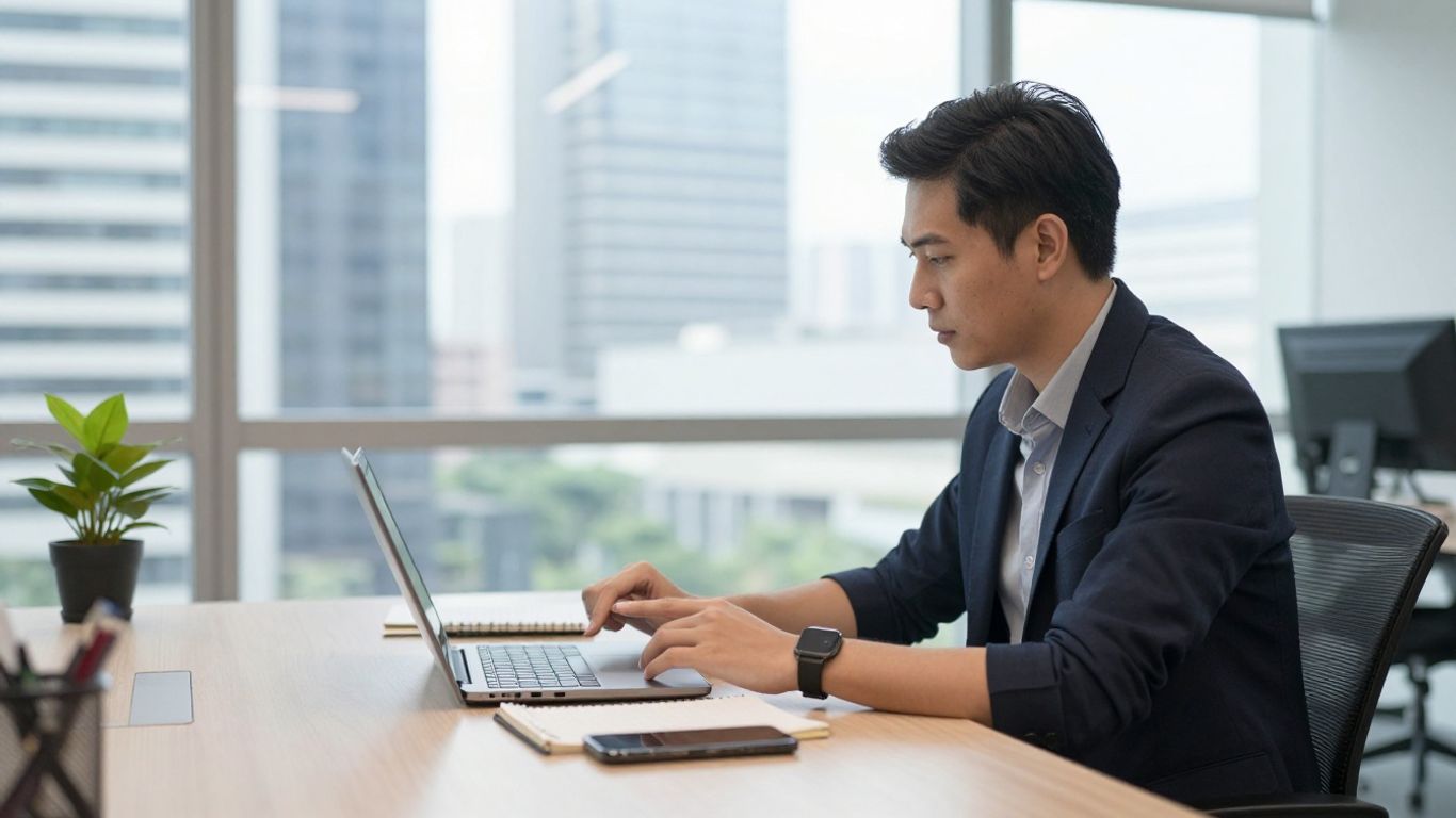 SEM planning at a laptop in Singapore