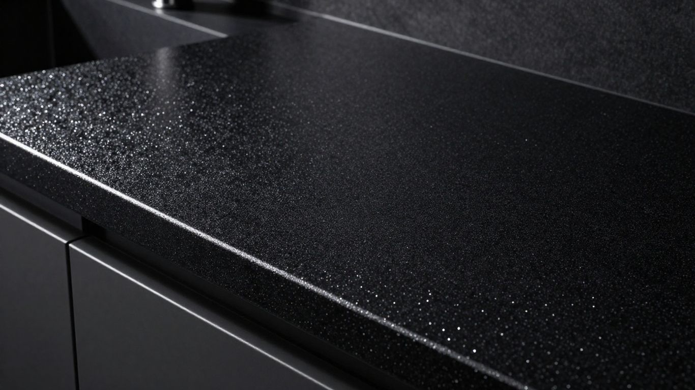 Black sparkle kitchen worktop close-up