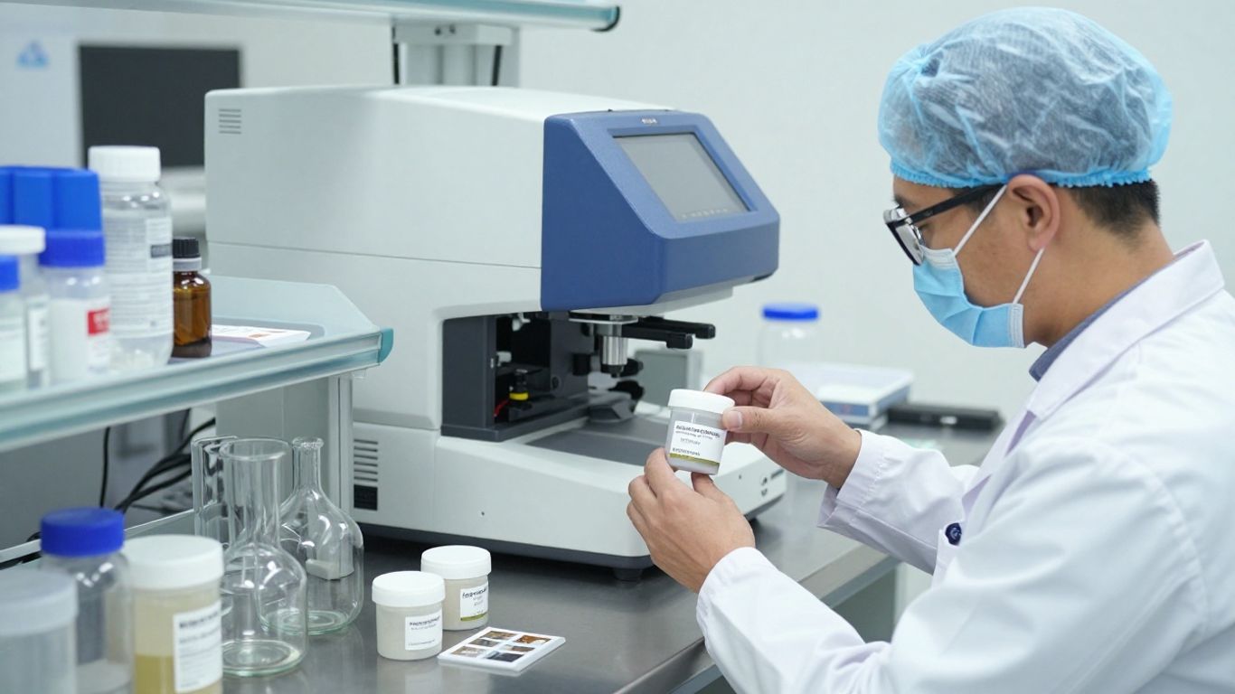 Laboratory technician examining samples