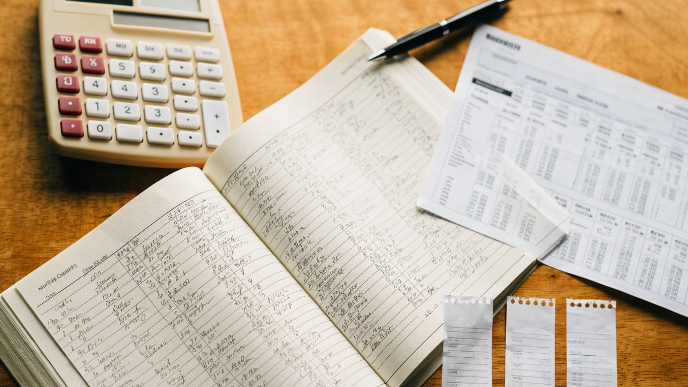 Cash book ledger beside a bank statement