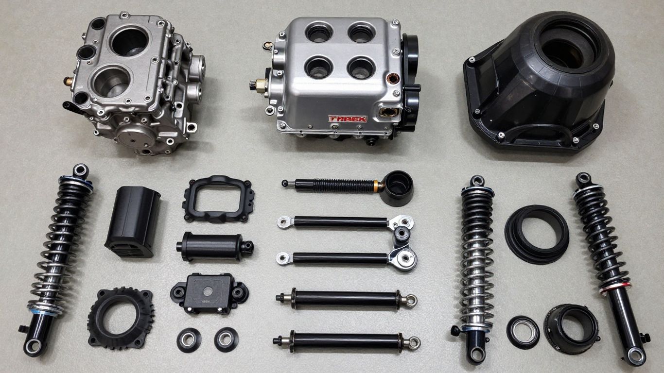 Aftermarket Toyota Prado parts laid out for display.