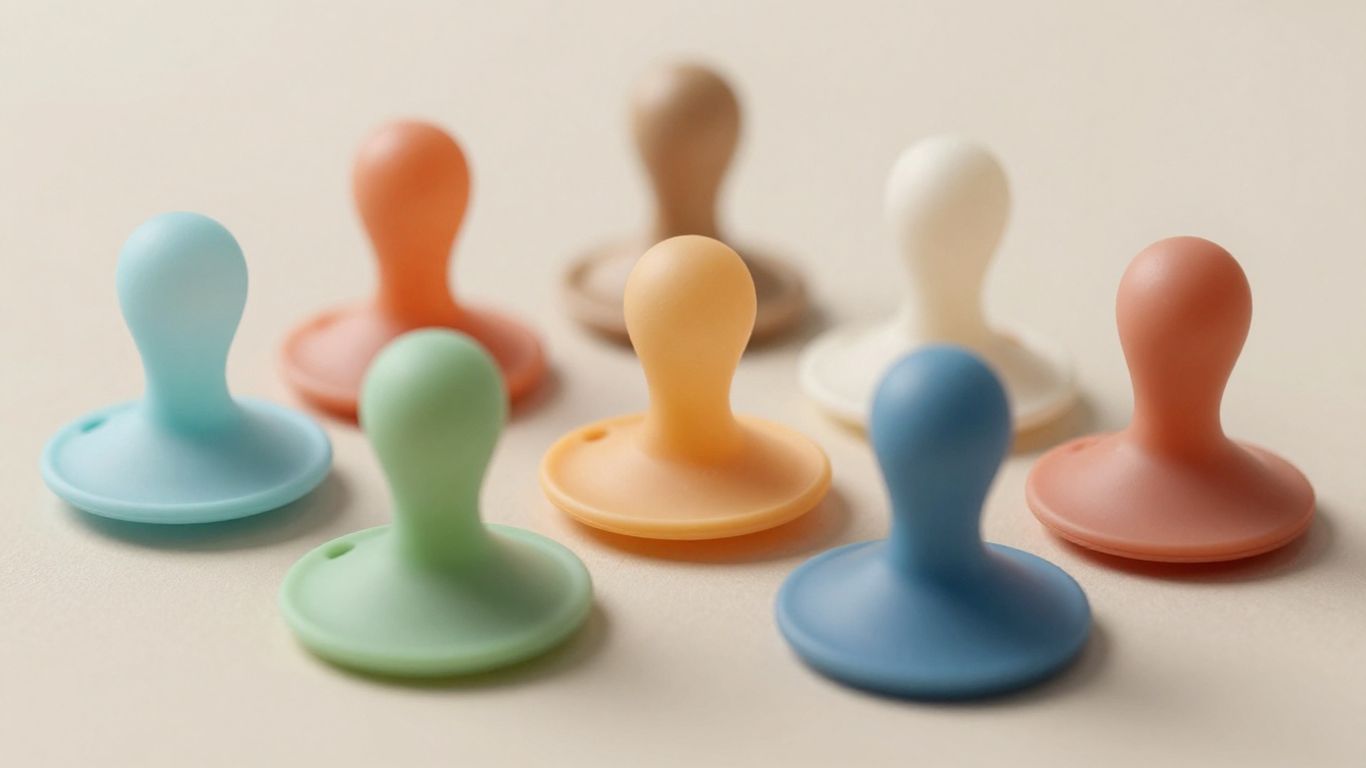 Chupetes de silicona de diferentes colores y formas.