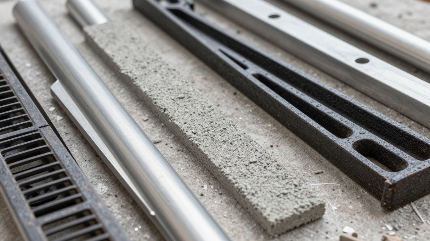 Channel drain system materials and grates