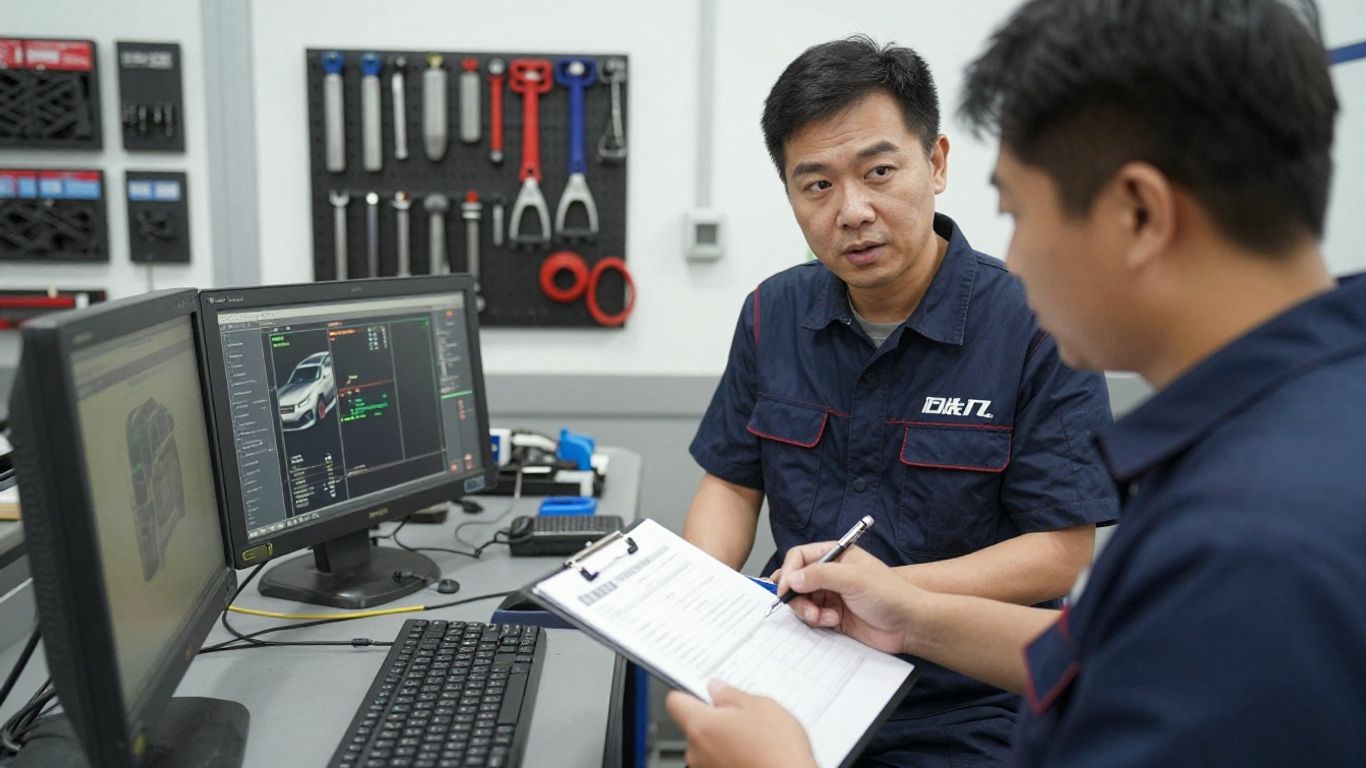A customer reviewing a mechanic shop diagnostic report