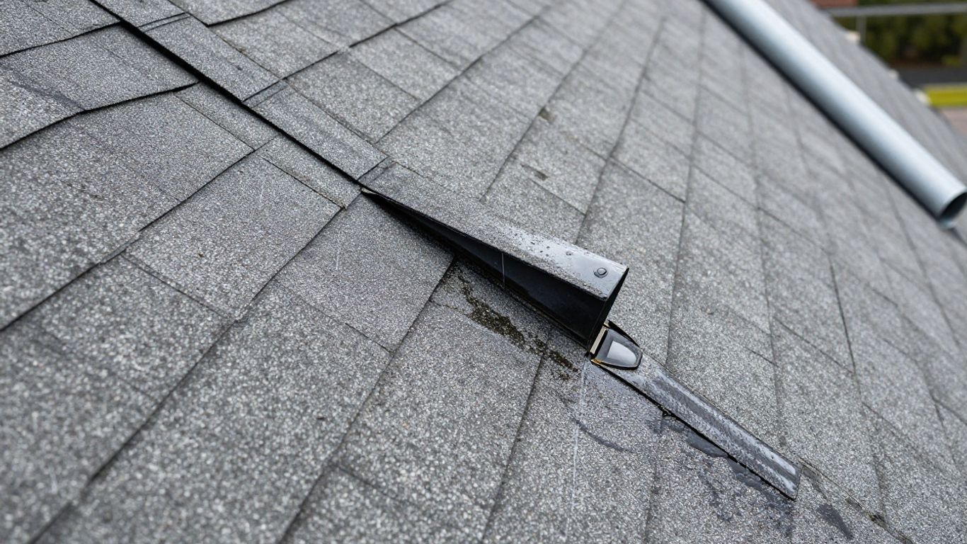 Roof leak diagnostic: flashing, vent, and valley damage.