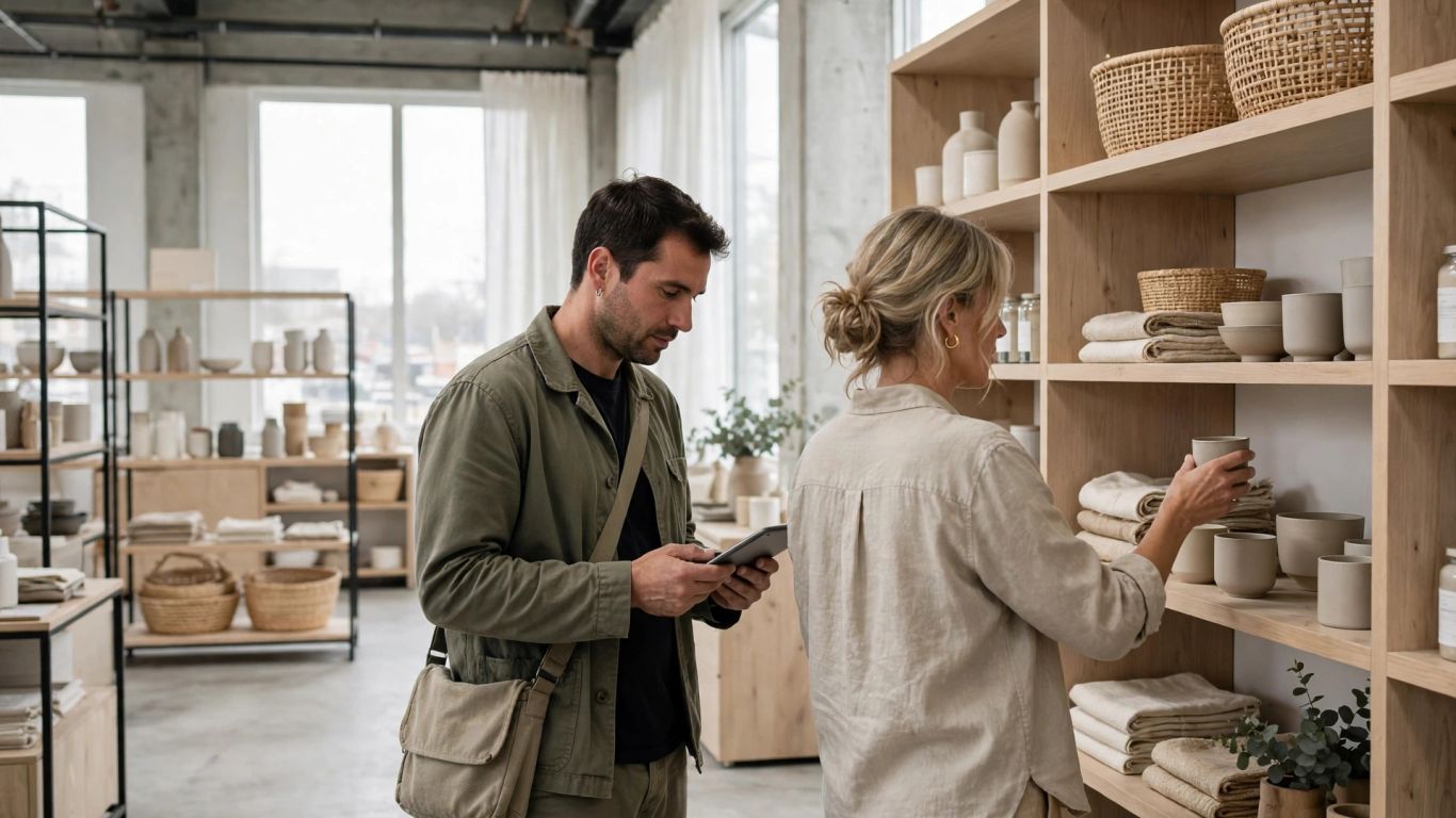 Business and private customers shopping online together