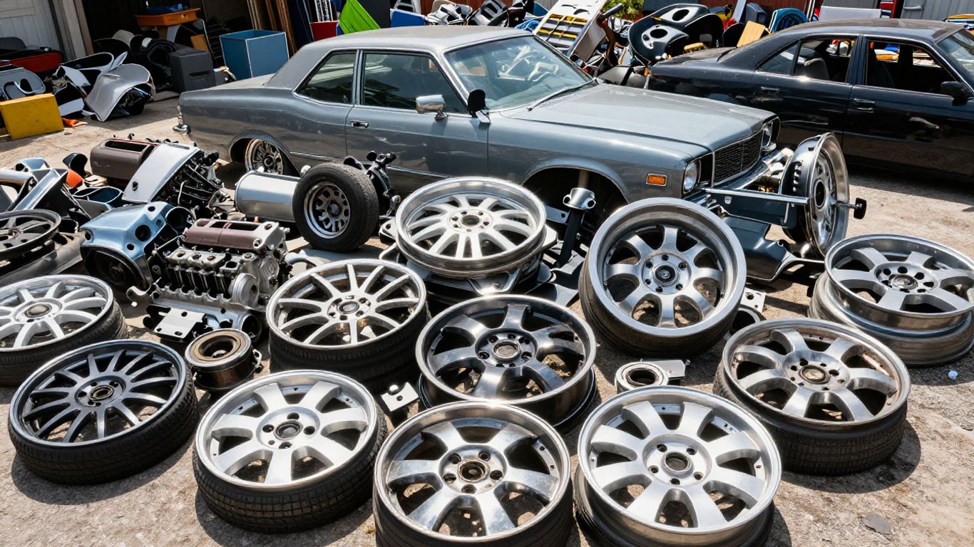 Chrysler car parts in a salvage yard