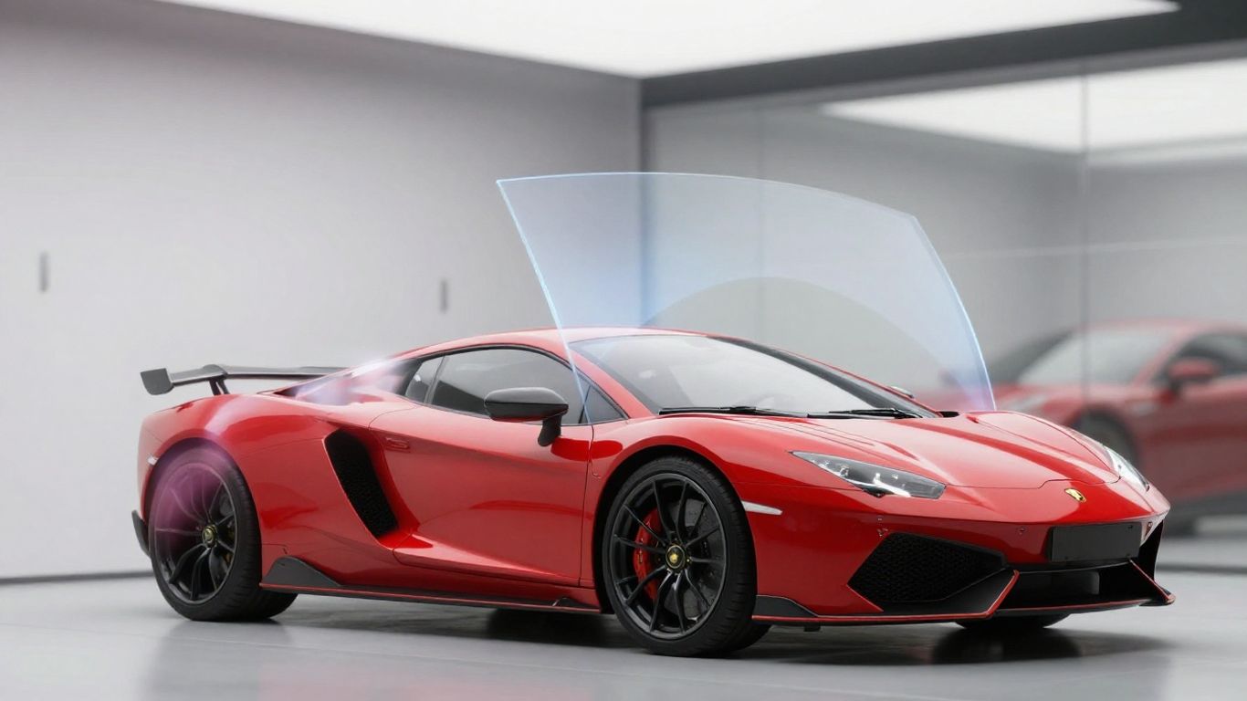 Supercar with a protective shield over it.