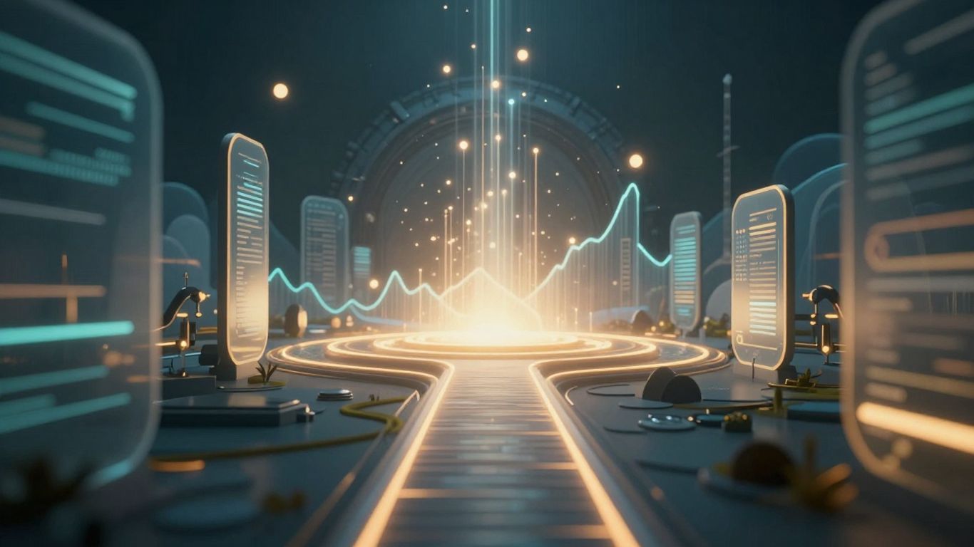 Digital pathways leading to a secure data hub.