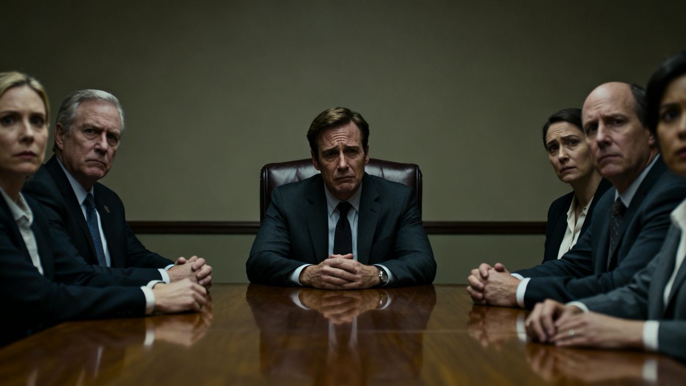 Business team in crisis meeting.
