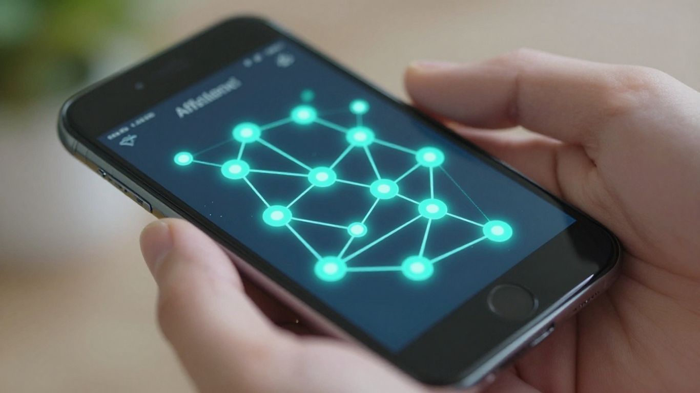 Hand holding smartphone with affiliate link network