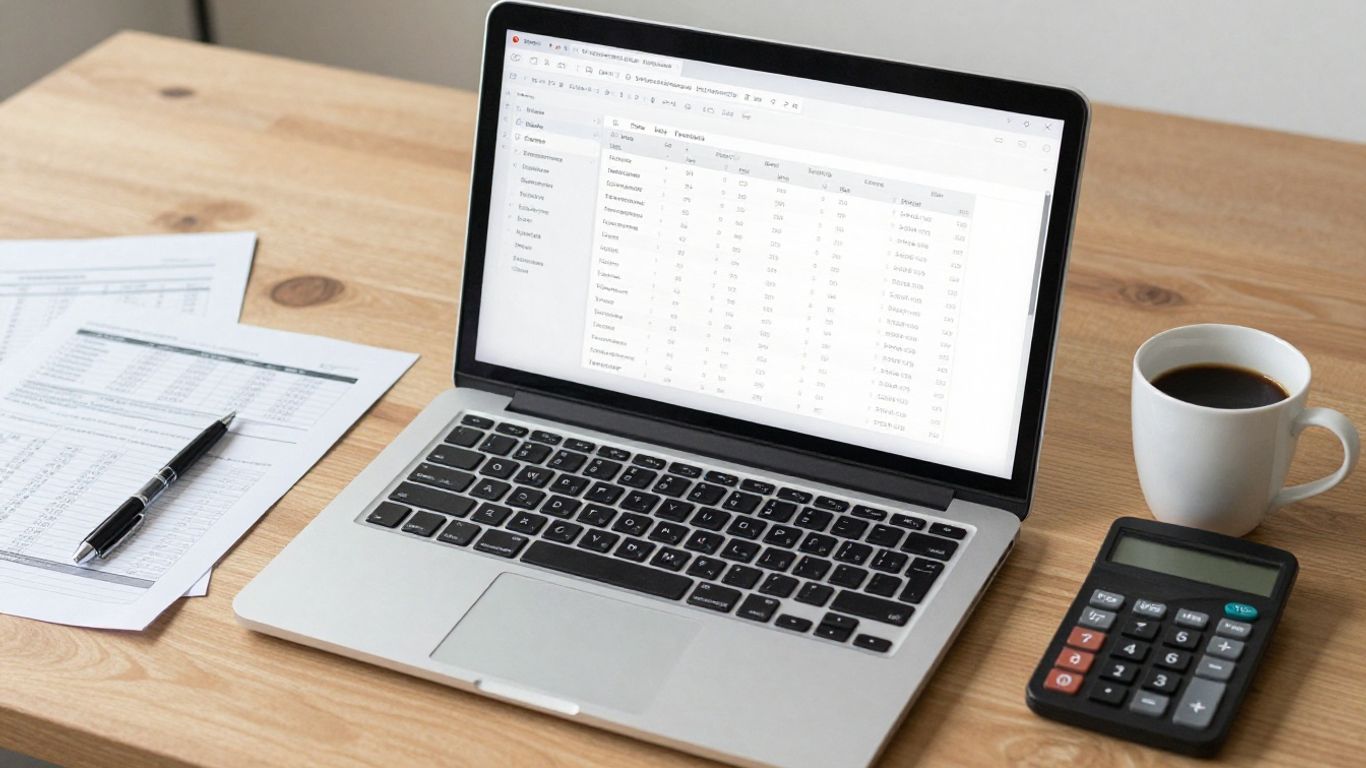 Open PDF and organized spreadsheet on desk