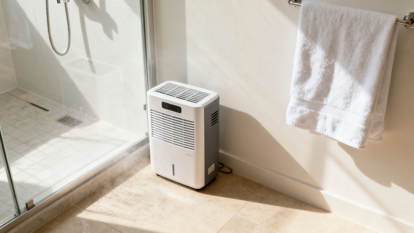 A dehumidifier placed in a corner