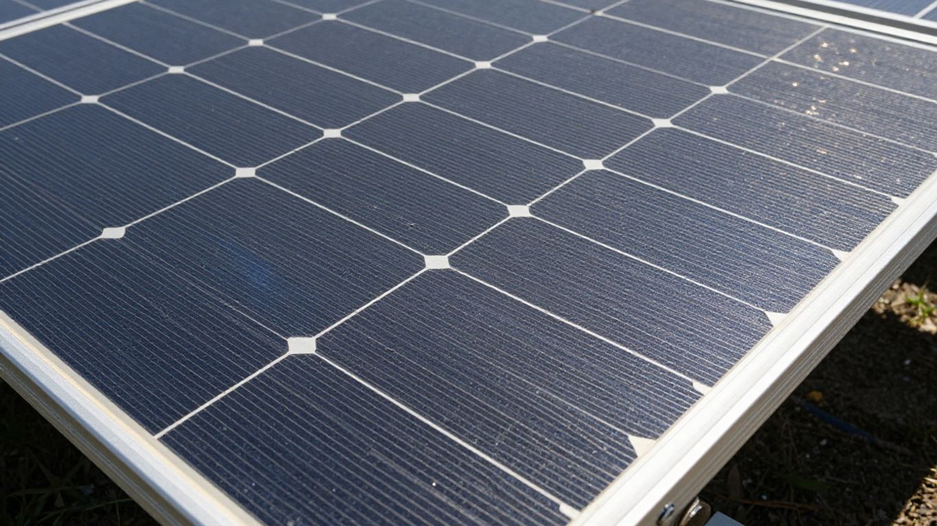 Panneau solaire avec cellules photovoltaïques et cadre métallique.
