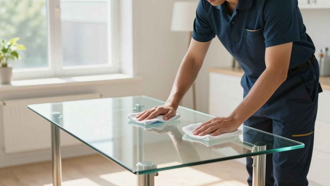 Professional cleaner making a living room spotless.
