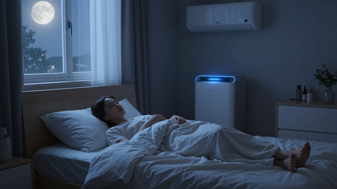 Peaceful bedroom with a quiet air conditioner.