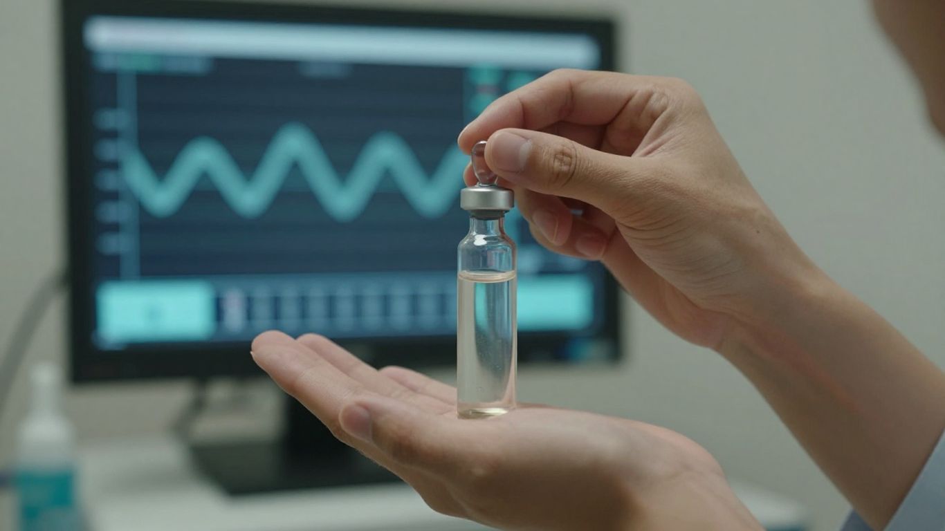 Vial of liquid near medical monitor