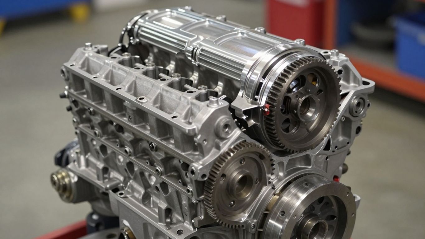 Detailed view of a rebuilt Ford engine.